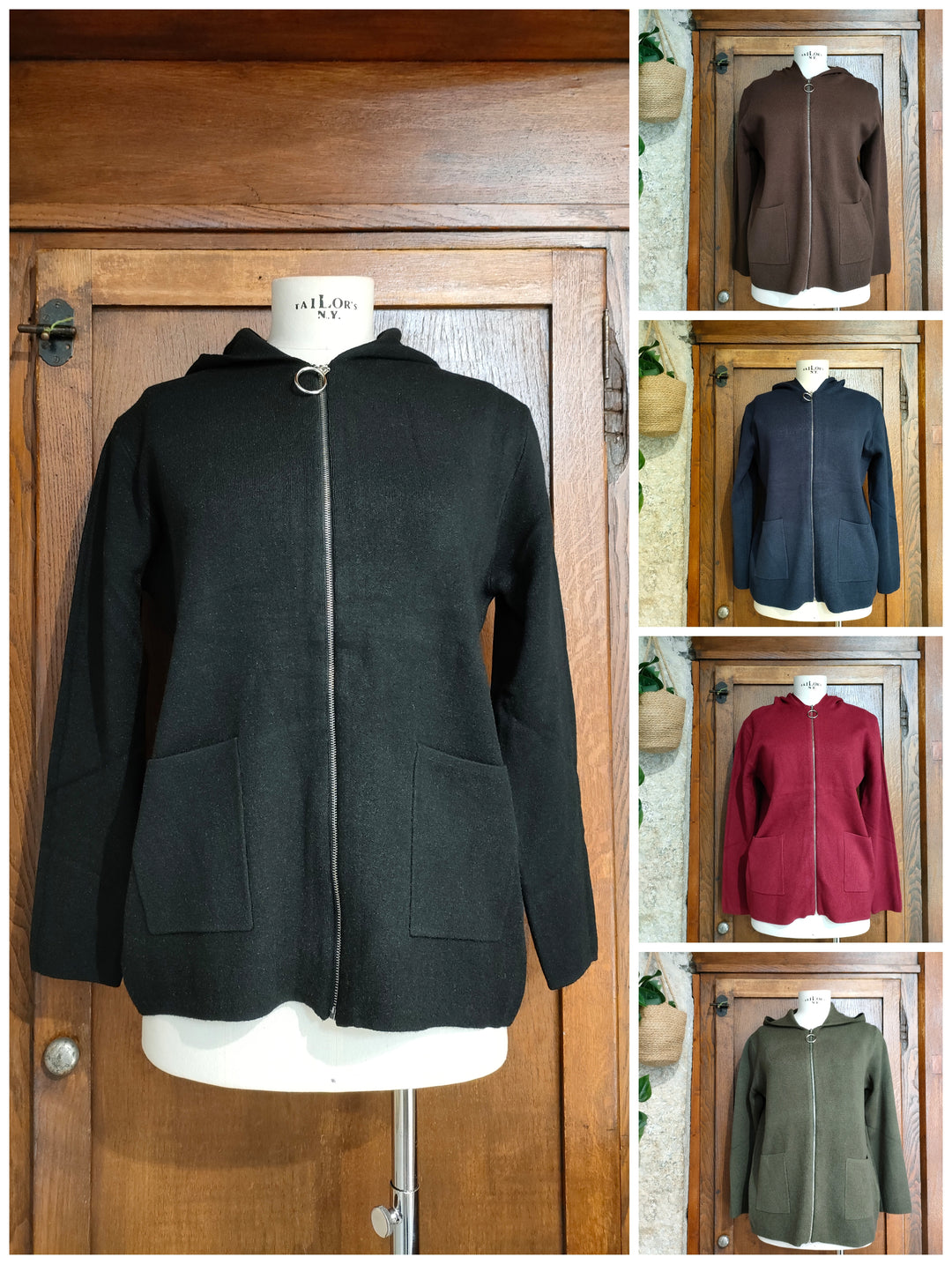 Maglia zip cappuccio tasche