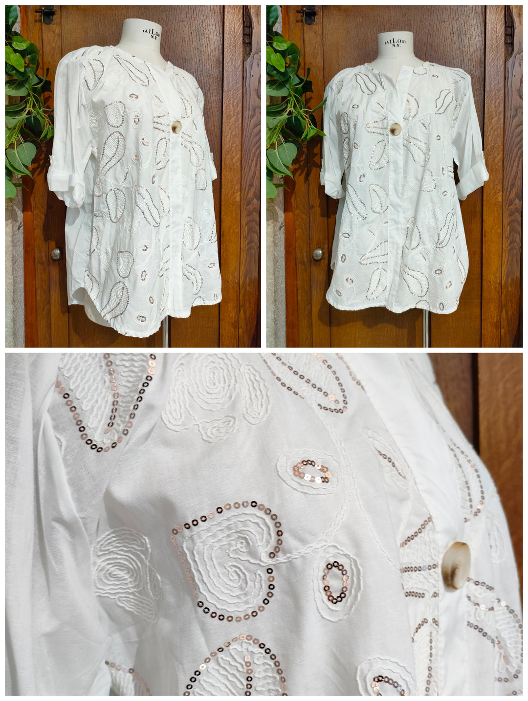 Blusa ricamo dorato paillettes