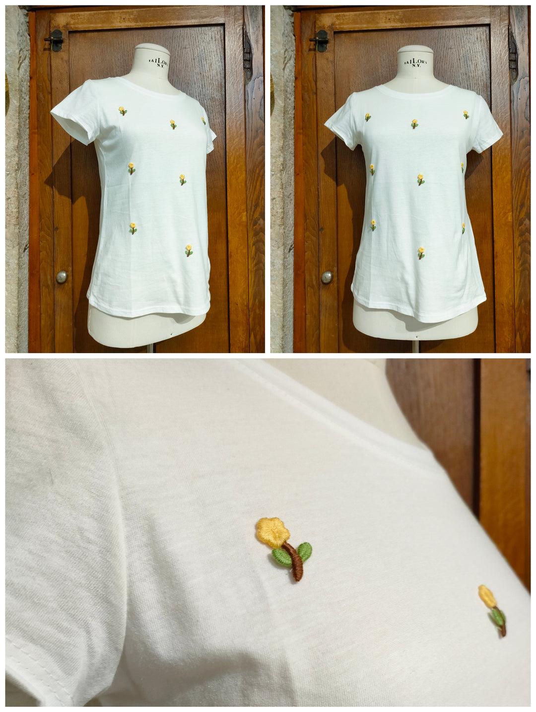 T-shirt fiore giallo foglie verdi
