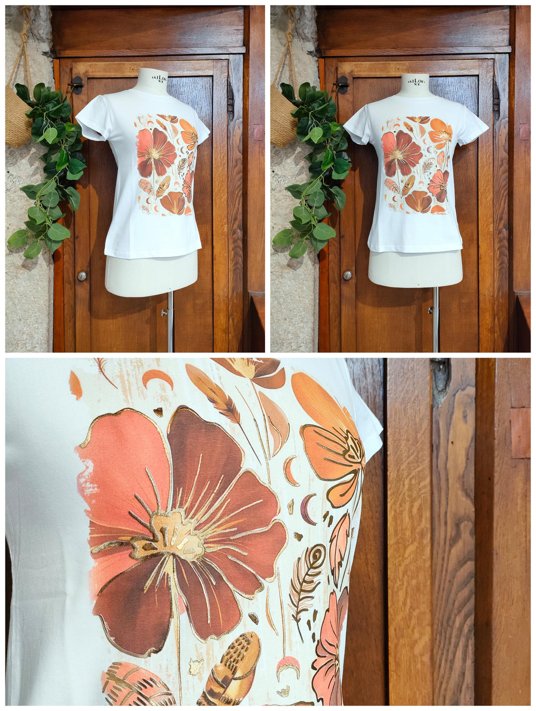 T-shirt fiori piume
