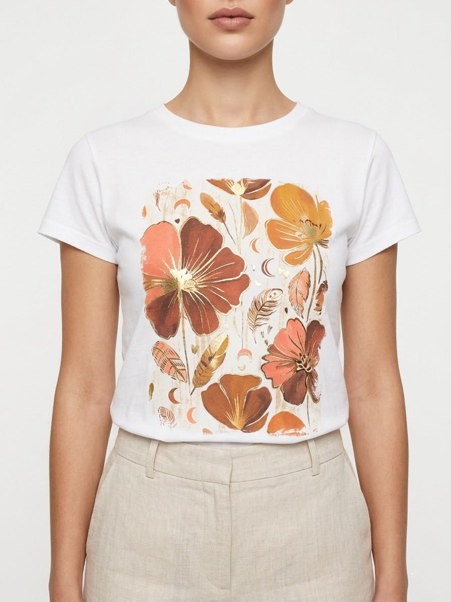 T-shirt fiori piume