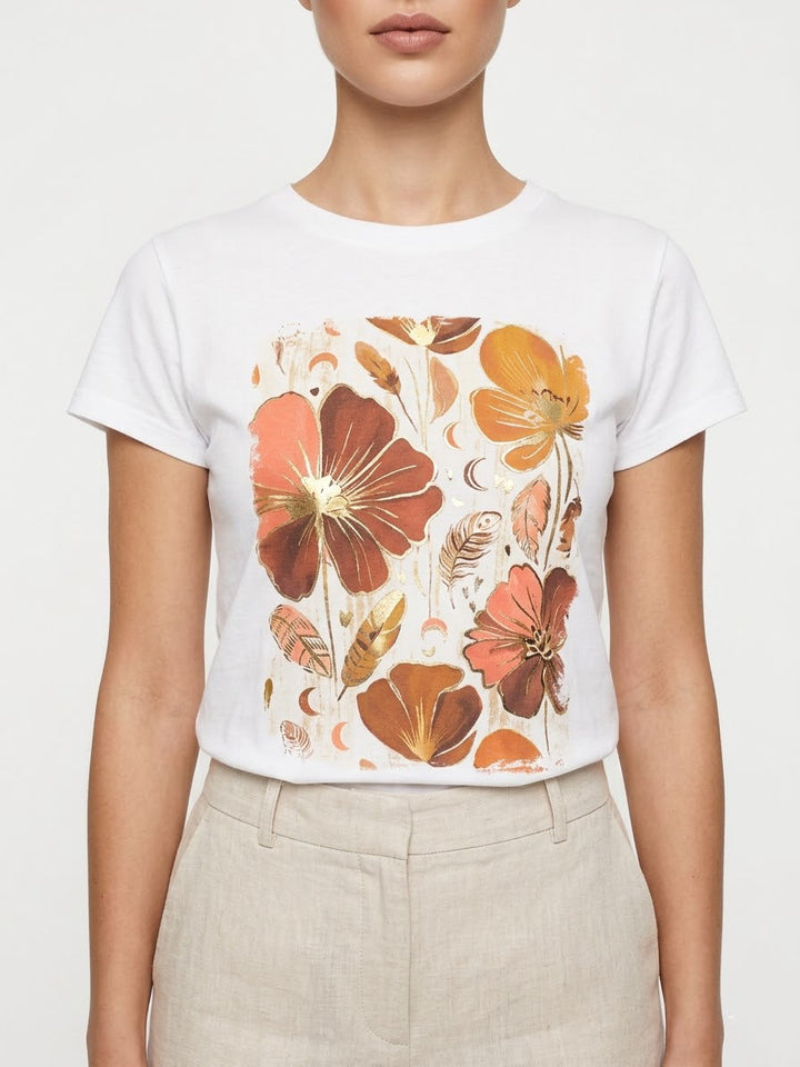 T-shirt fiori piume