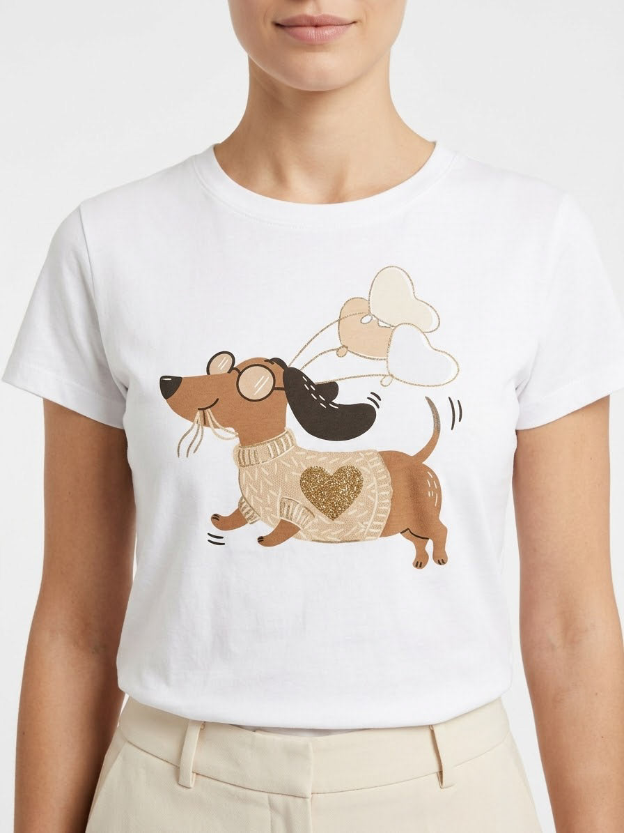 T-shirt bassotto palloncini cuore