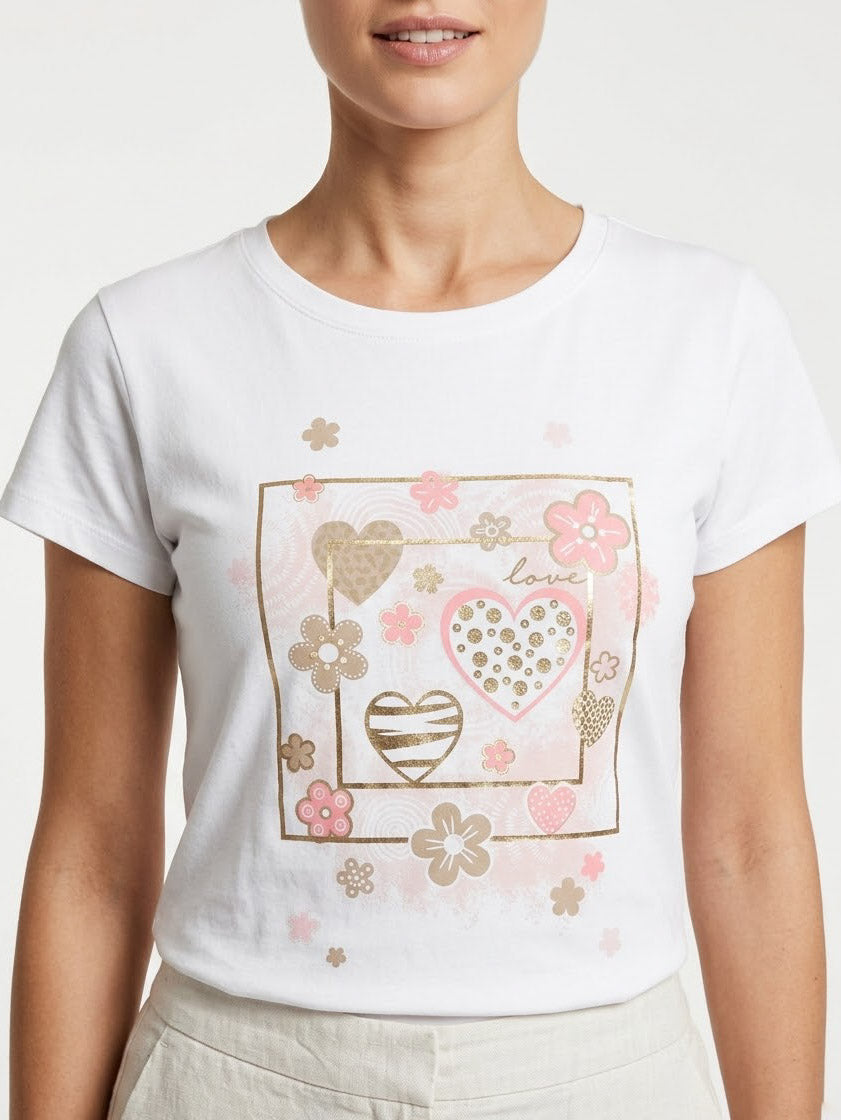 T-shirt fiori cuori